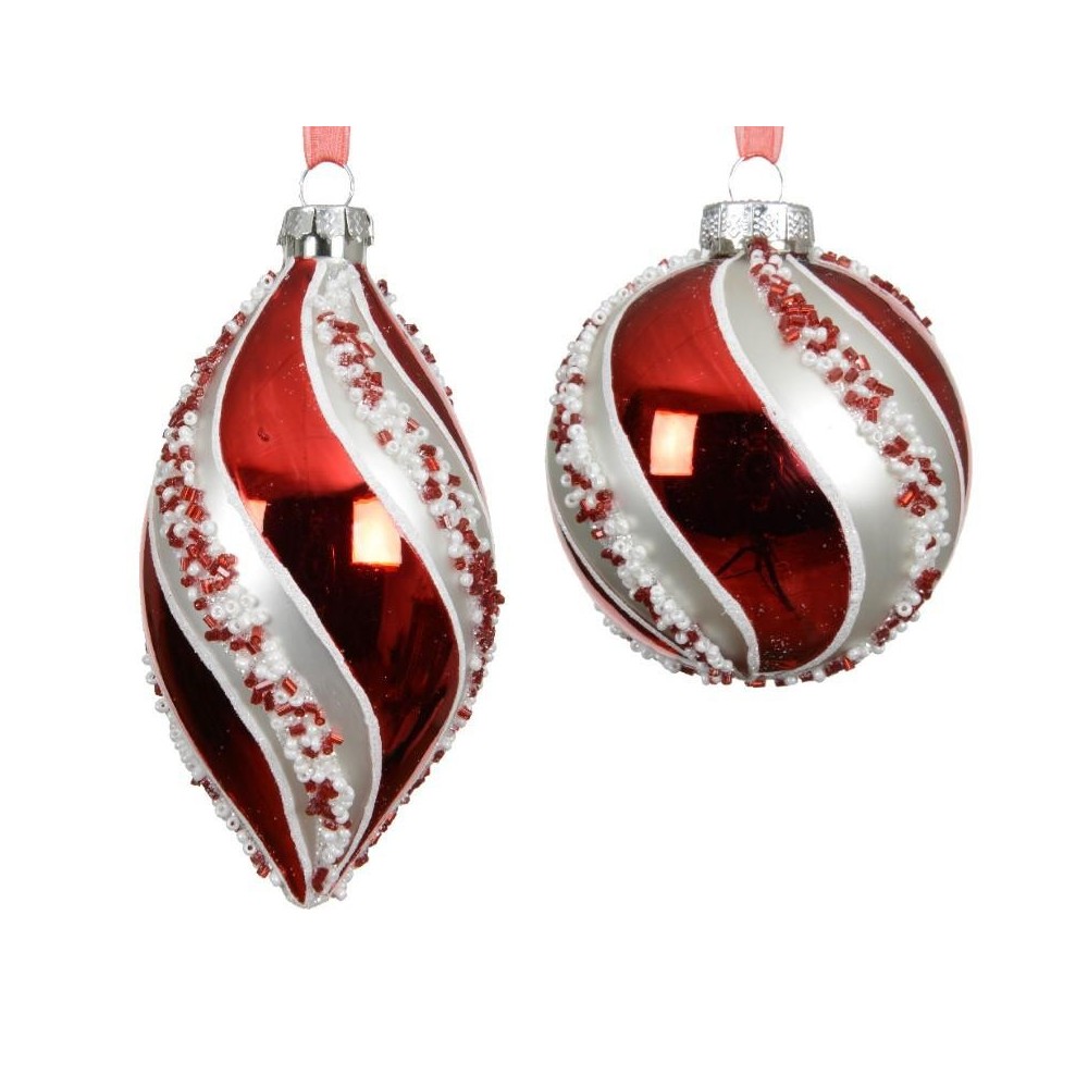 SFERA VETRO D.8CM. ROSSO LUCIDO CON PERLINE